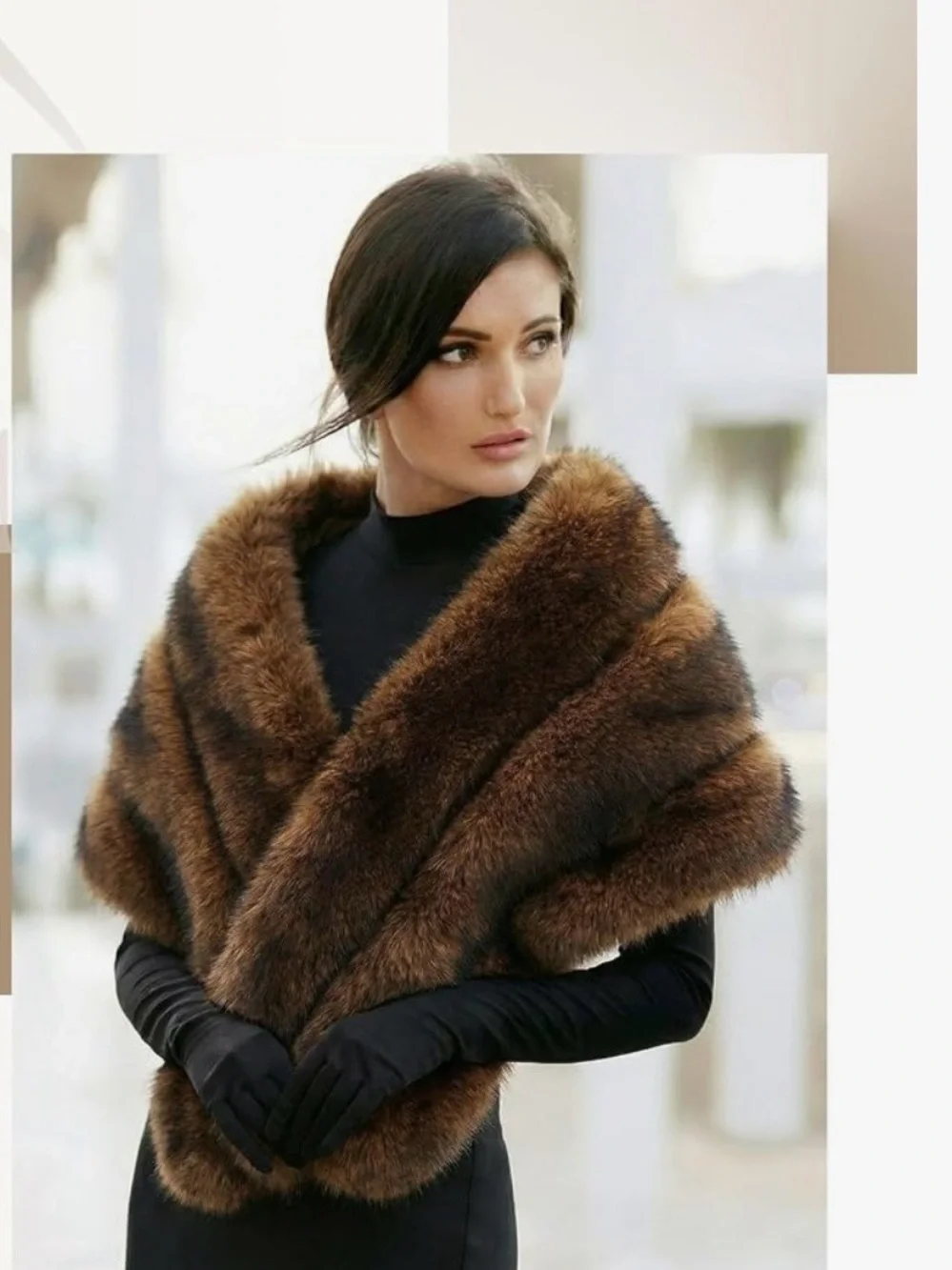 Brown Faux Fur Shawl Wrap - video in listing